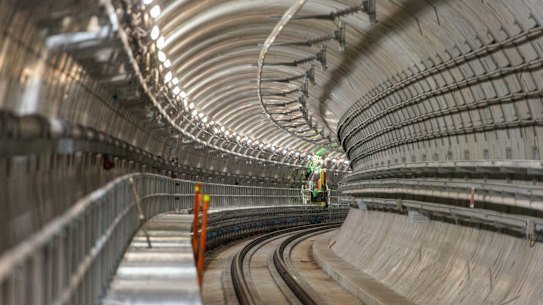 Inside the Cross River Rail tunnel beneath Roma Street.