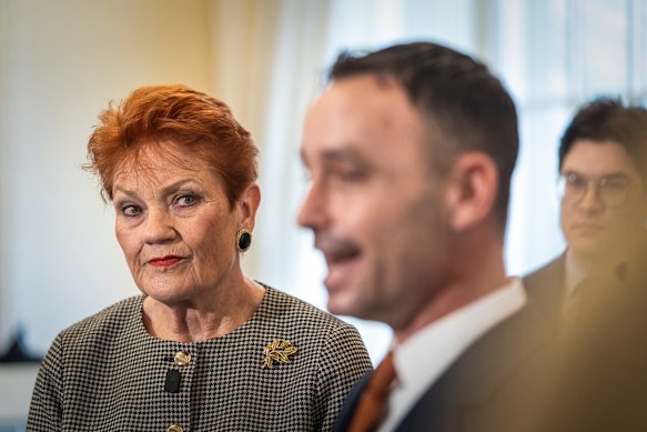 One Nation founder Pauline Hanson with the party’s Victorian leader Warren Pickering.
