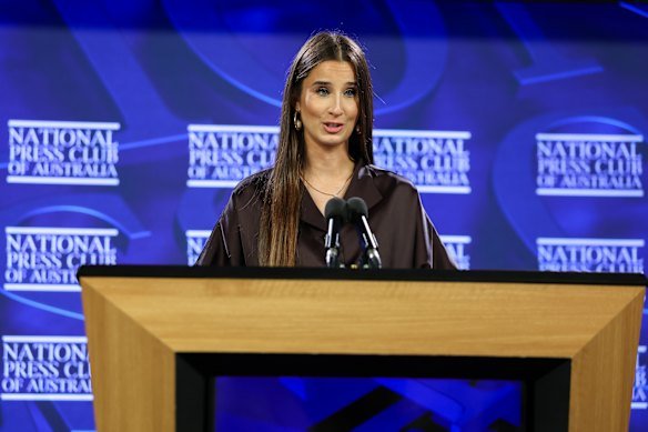 Chanel Contos at the press club on Wednesday afternoon.