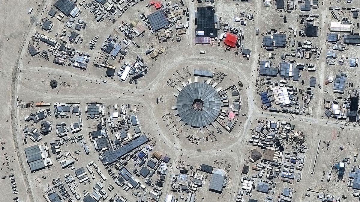 Satellite image shows the Burning Man festival site in Black Rock City, Nevada.