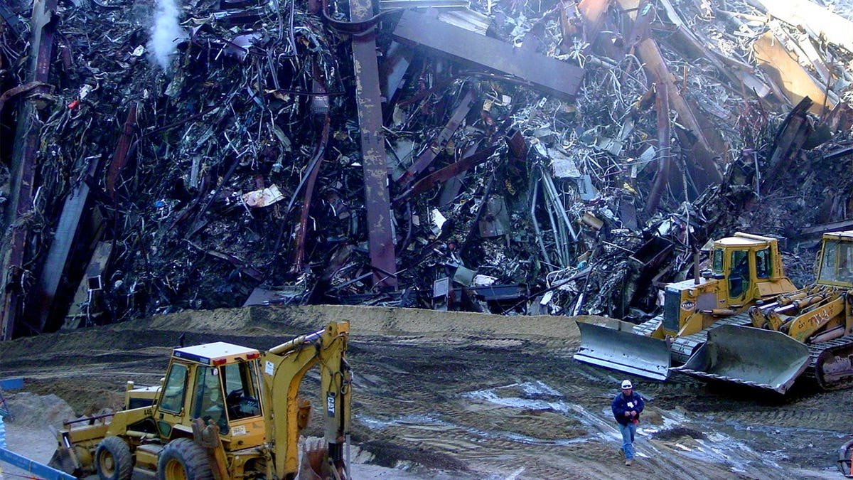 Responders clear rubble from Sept. 11 attacks at Ground Zero.