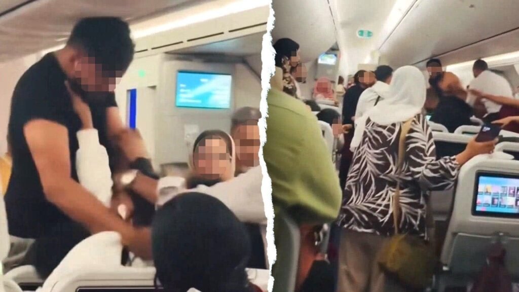 Midair brawl erupts on packed flight as screaming passengers jump from seats