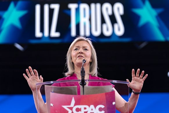Former British prime minister Liz Truss speaks during a Conservative Political Action Conference in the US.