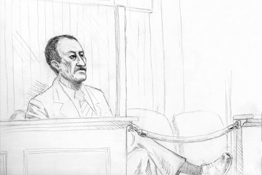 An artist’s sketch of Ron Crawford in court.