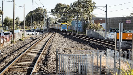 The Upfield line tracks where they converge just north of Gowrie station.