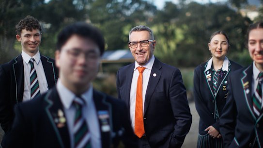Tintern Grammar principal Brad Fry with students.