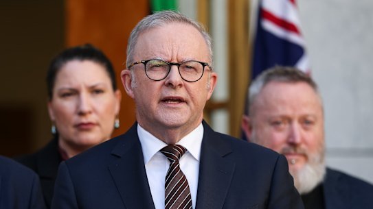 Prime Minister Anthony Albanese as he presented his new social media rules at Parliament House in Canberra on Tuesday.
