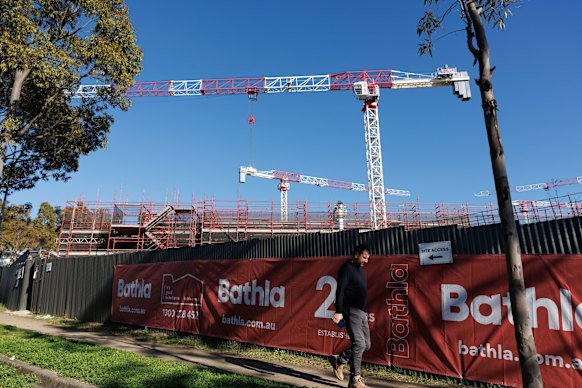 A tower crane was in operation above Bathla’s residential project in Pemulwuy on Tuesday.