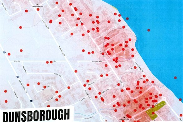 A map of Airbnb listings in Dunsborough, near the waterfront.