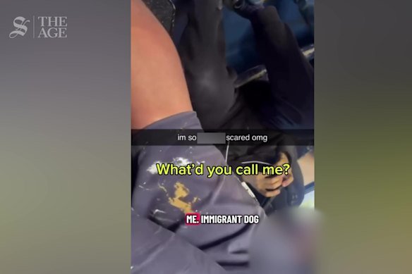 A screengrab from a video depicting a 13-year-old girl being verbally abused by a man on a Sydney bus.