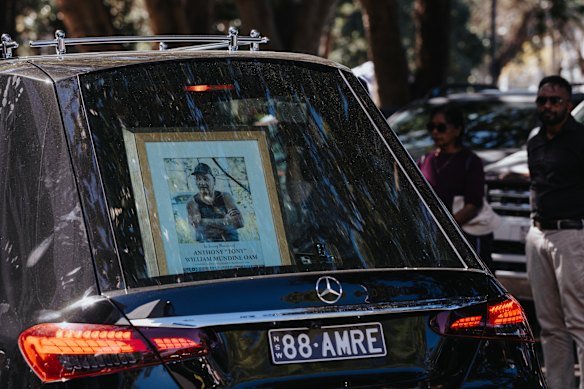 Anthony “Tony” William Mundine’s casket leaves Redfern Oval on Saturday.