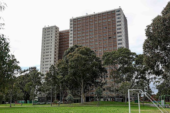 The public housing tower in Highett Street, Richmond.
