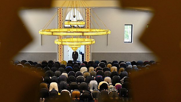 Worshippers during the first prayer following the official opening of the Young Mosque.