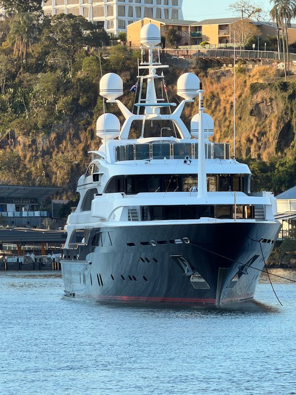 Clive Palmer’s superyacht Australia – which flies under the Maltese flag – on the Brisbane River on Thursday. 