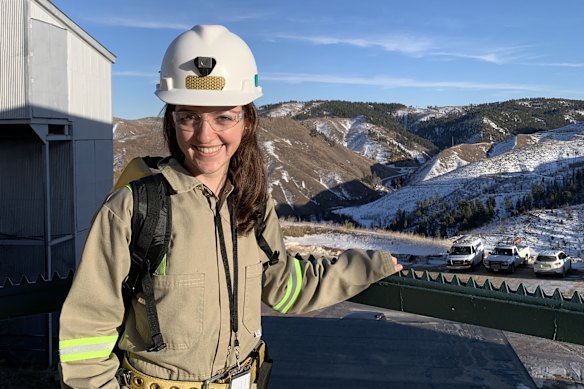 Dr Theresa Fruth, from the University of Sydney, preparing to descend to the LZ detector in South Dakota.