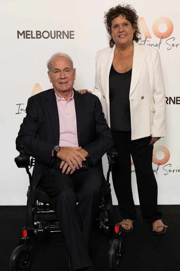 With husband Roger Cawley at an Australian Open Inspirational Series event in 2025.