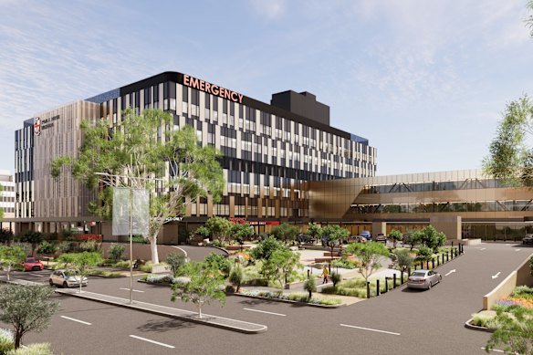 Artist impression of the new nine-storey emergency department building at Royal Perth Hospital.