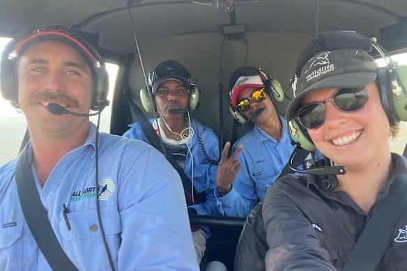 Pilot Ritchie Stephenson, Rihanna Bangmorra (Dambimangari Aboriginal Corporation), Amelia Hurrell (DAC/Australian Wildlife Conservancy) and Naomi Blondel (Australian Wildlife Conservancy).