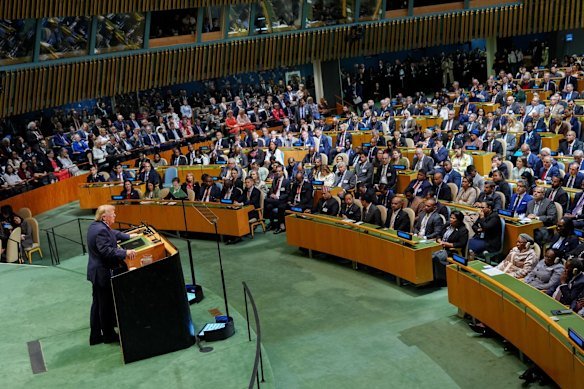 US President Donald Trump addressing the UN General Assembly on Tuesday (US time).