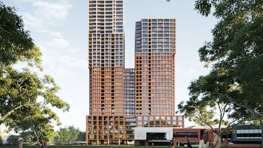 Two of the high-rise towers approved for the Arden precinct in North Melbourne.
