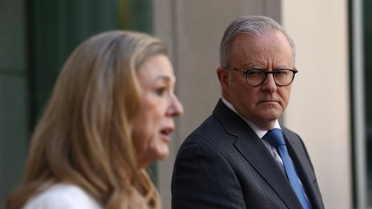 Prime Minister Anthony Albanese and Labor senator Tammy Tyrrell in May when she announced her move to the government benches. 