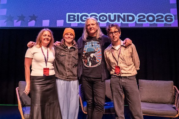 Amplify co-founder Natalie Kradolfer with Sasha McLeod (Sycco), Ian Haug (Powderfinger) and Sam Cromack (Ball Park Music).