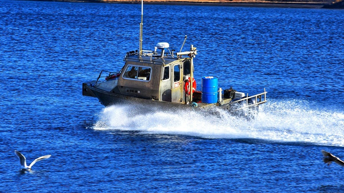 Stock image of boat in Bering Sea