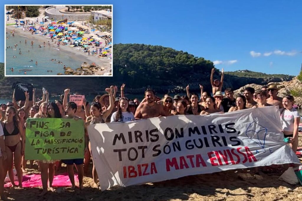Anti-tourism activists descend on ‘overcrowded’ beach at iconic vacation destination for partygoers Anti-tourism activists descend on ‘overcrowded’ beach at iconic vacation destination for partygoers