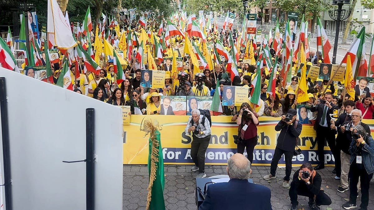 "Free Iran" protests are held outside the UN during the United Nations General Assembly Wednesday.