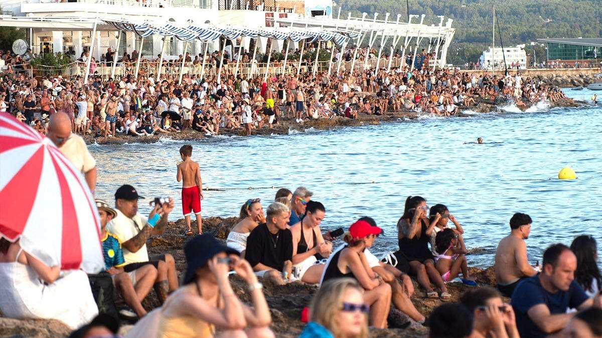 View of giant crowd on Ibiza beach