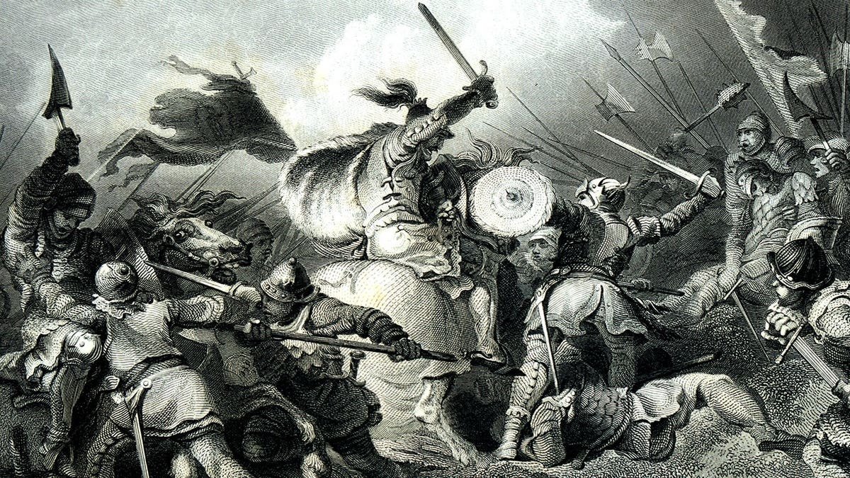 Modern depiction of people fighting at Battle of Hastings
