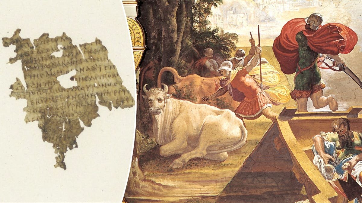Odyssey codex next to depiction of Helios scene with cattle
