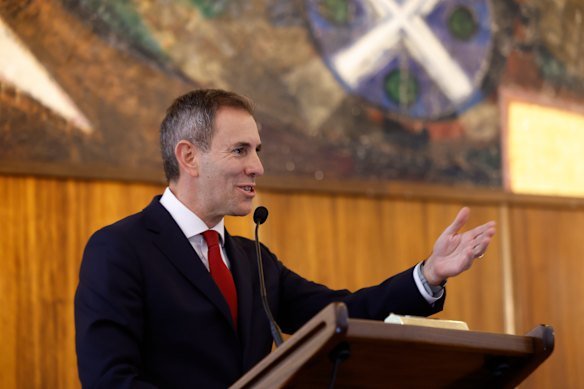 Treasurer Jim Chalmers speaks before the release of the 2026 Intergenerational Report at the Australian National University in Canberra last week.
