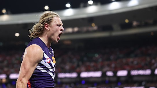 Hayden Young celebrates his goal.