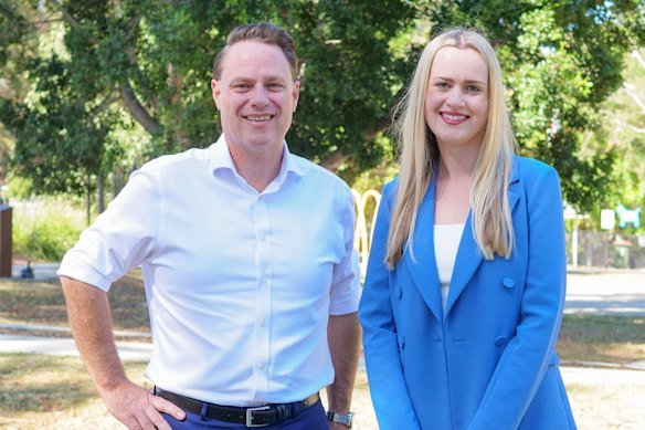 Taylor Hull, who will replace Krista Adams as the LNP candidate for Holland Park, with Lord Mayor Adrian Schrinner. 