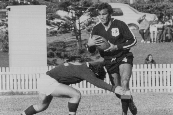 Mundine playing for the Redfern All Blacks in 1975.