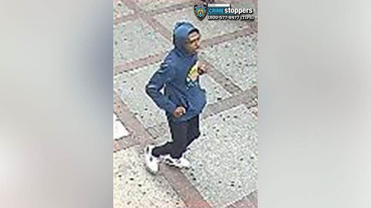 NYPD Crime Stoppers surveillance image of a suspect wanted in the alleged assault of a 90-year-old woman in Brighton Beach, Brooklyn