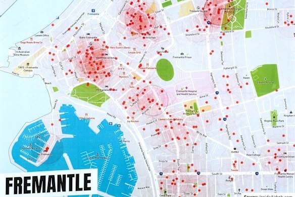 A map of Airbnb listings in Fremantle.