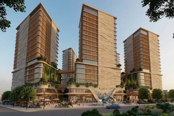 A concept image of a five-tower development, ranging up to 21 storeys tall, at Toowoon Bay Road, Long Jetty.