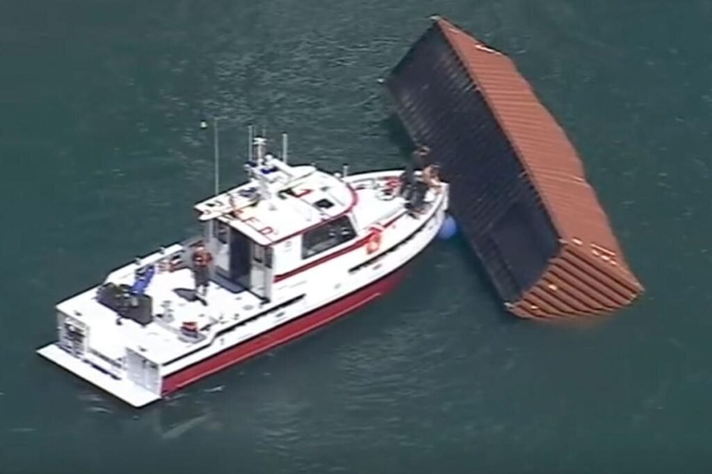 Chaos at Port of Los Angeles as shipping containers plummet from massive cargo ship Chaos at Port of Los Angeles as shipping containers plummet from massive cargo ship
