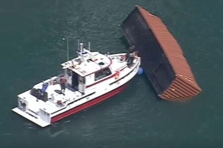 Chaos at Port of Los Angeles as shipping containers plummet from massive cargo ship