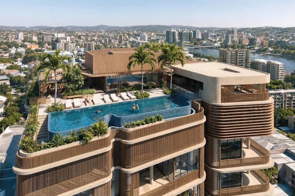 An artist impression published with the Brisbane City Council development application shows a rooftop pool. 