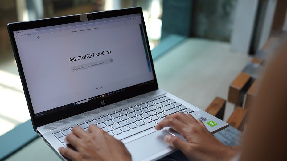 a woman browses OpenAi website on her laptop