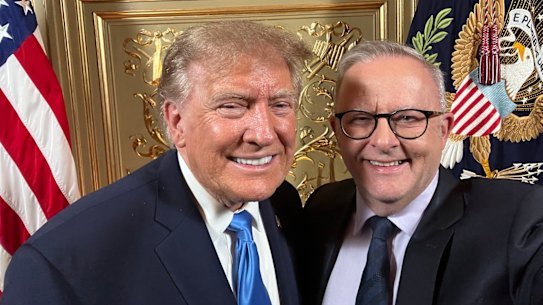 Donald Trump and Anthony Albanese meet at a leaders’ reception in New York