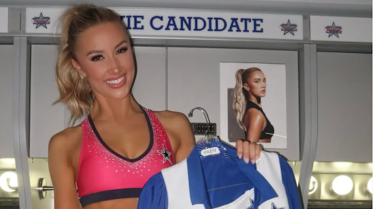 Australian dancer Faith Ward shows off her Dallas Cowboys Cheelreader outfit.