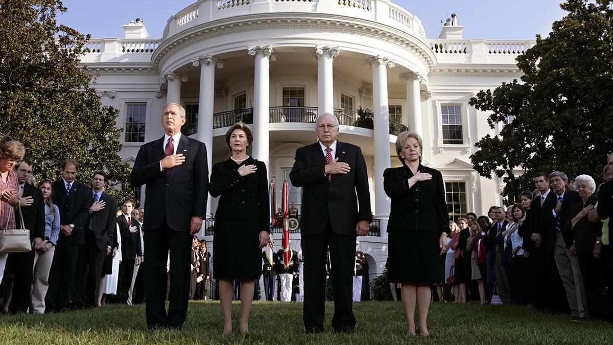 George W. and Barbara Bush with Dick and Lynne Cheney at the White House