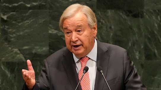 United Nations Secretary-General António Guterres delivers an address at the headquarters in New York.
