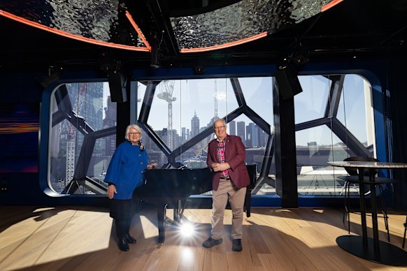 Philanthropists Ruth and Peter McMullin in the former storage space at the Melbourne Recital Centre. 
