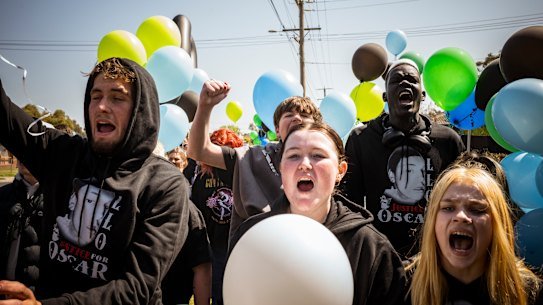 Oscar Hamilton’s girlfriend, Briannan Hibbert, leads dozens of friends and supporters calling for an end to knife violence.