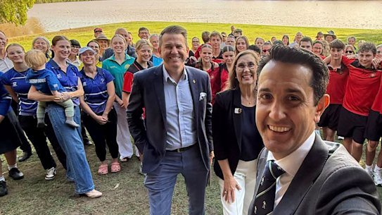 All smiles: Premier David Crisafulli posted this image on social media in a public show of support for the Rockhampton Olympic rowing venue.